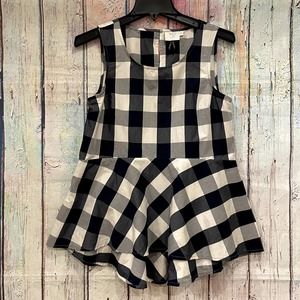 Anthropologie HD In Paris Black White Gingham Plaid Sleeveless Peplum Top - 4
